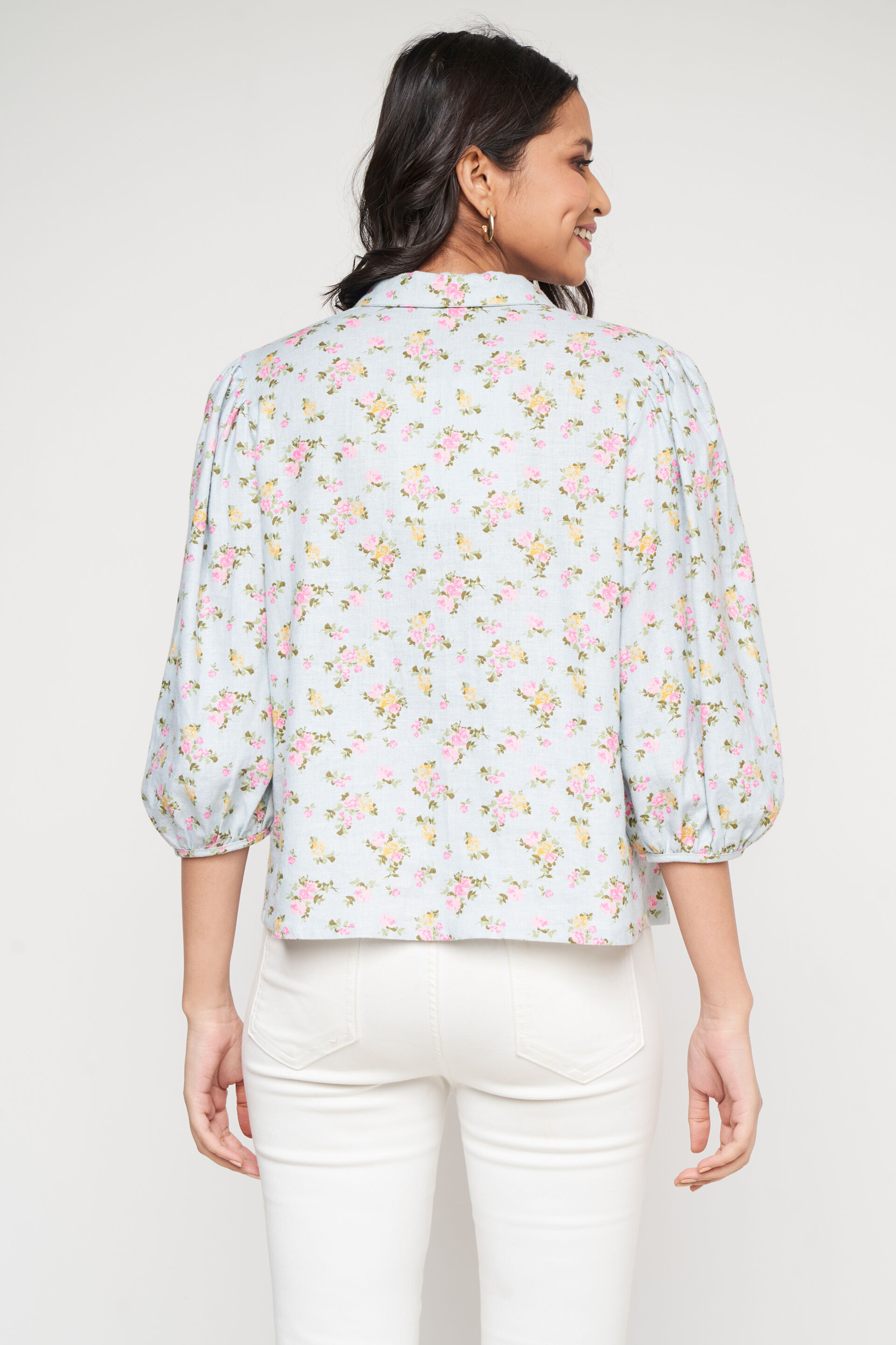 Powder Blue Floral Straight Top, Powder Blue, image 4